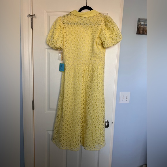 CeCe Yellow Eyelet Polo Collared Mini Dress